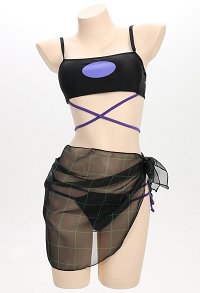 Sam Manson Derivative Bathing Suit Gothic Purple Sexy Bikini Set Drawstring Two-Piece Swimsuit with Wrap Skirt
